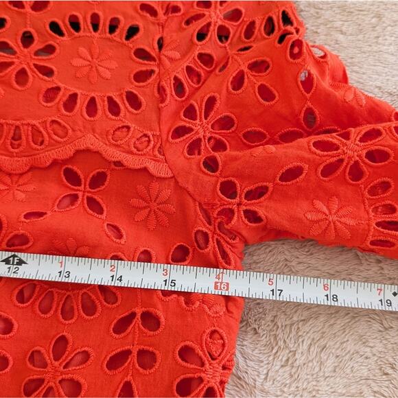 J.Crew Lace Pointelle Eyelet Orange Red Mini Dress, size 00 - Picture 5 of 6